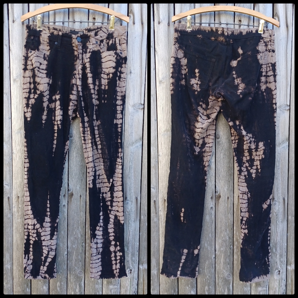 David Khan black beige bohomian tye dye snake print corduroy pants Womens sz 26
